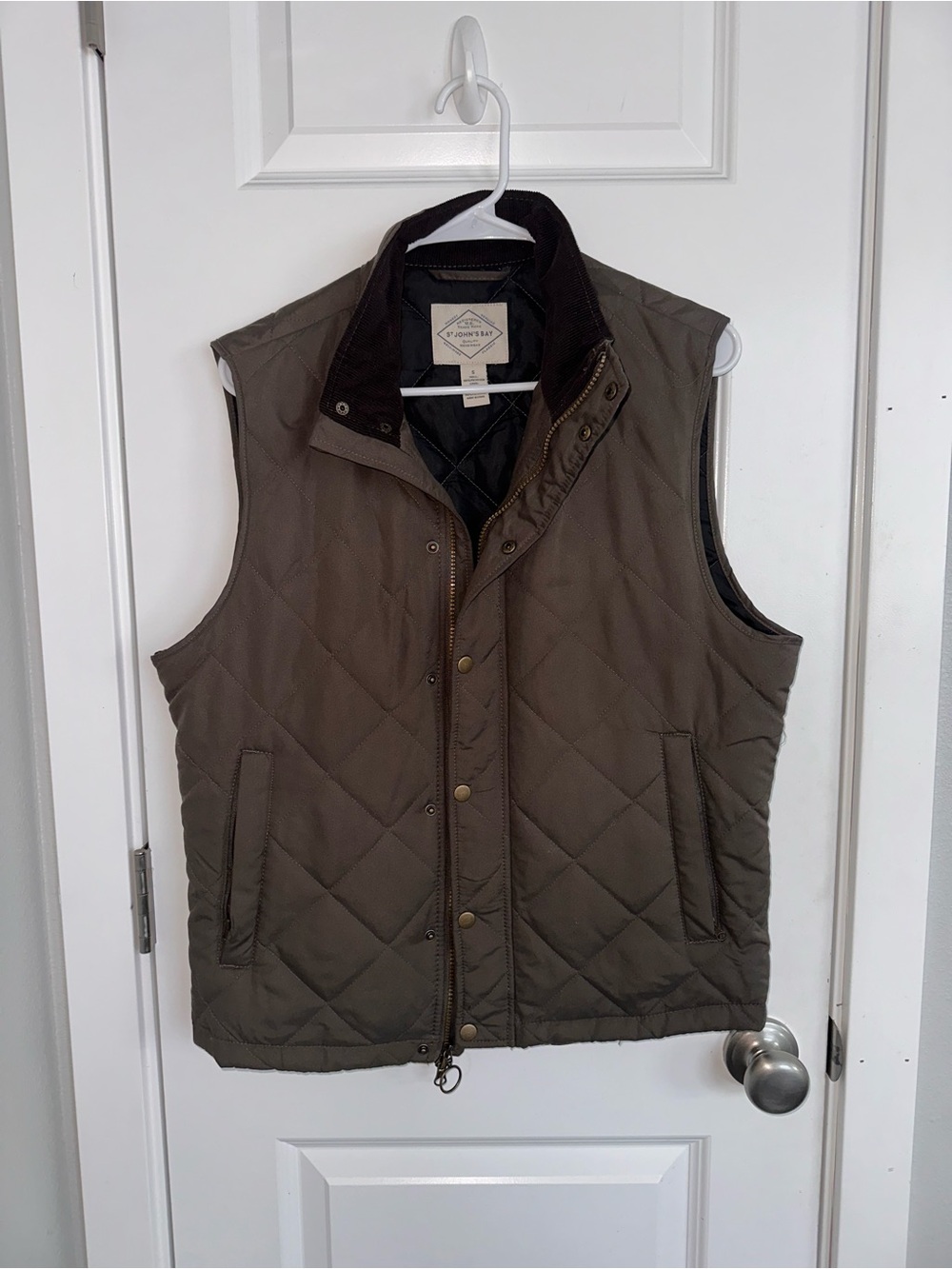 St. John's Bay Quilted Vest in Olive Brown with Corduroy Collar